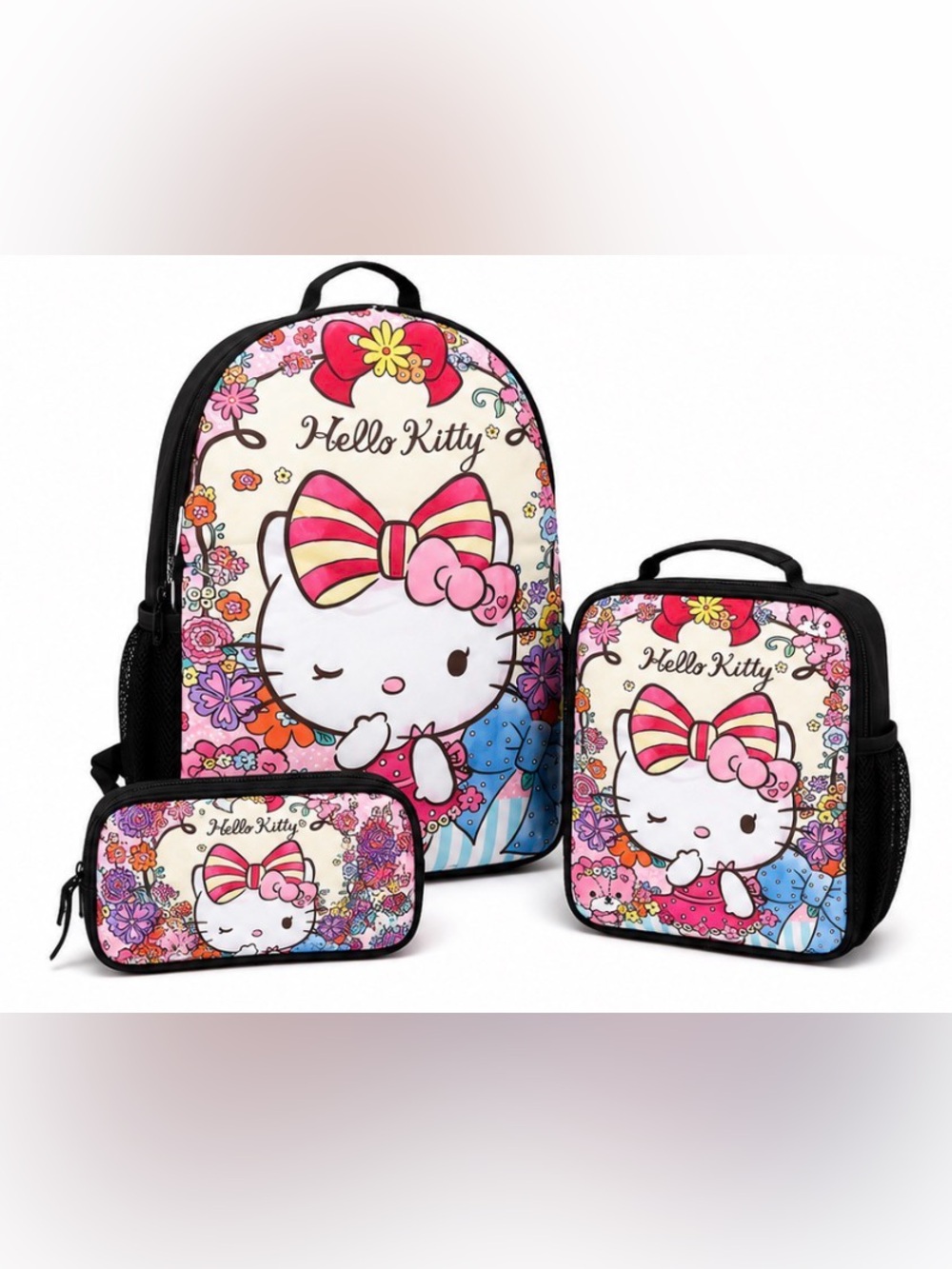 Hello Kitty 3-Piece School Set Backpack Lunch Box & Pencil Case - Brand New